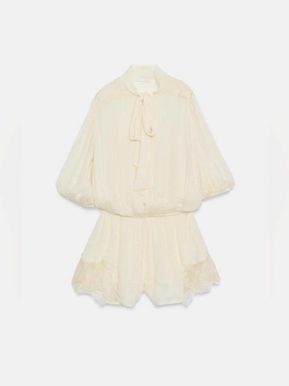 Zara NWT Light Cream Tie-Neck Jumpsuit in Ecru